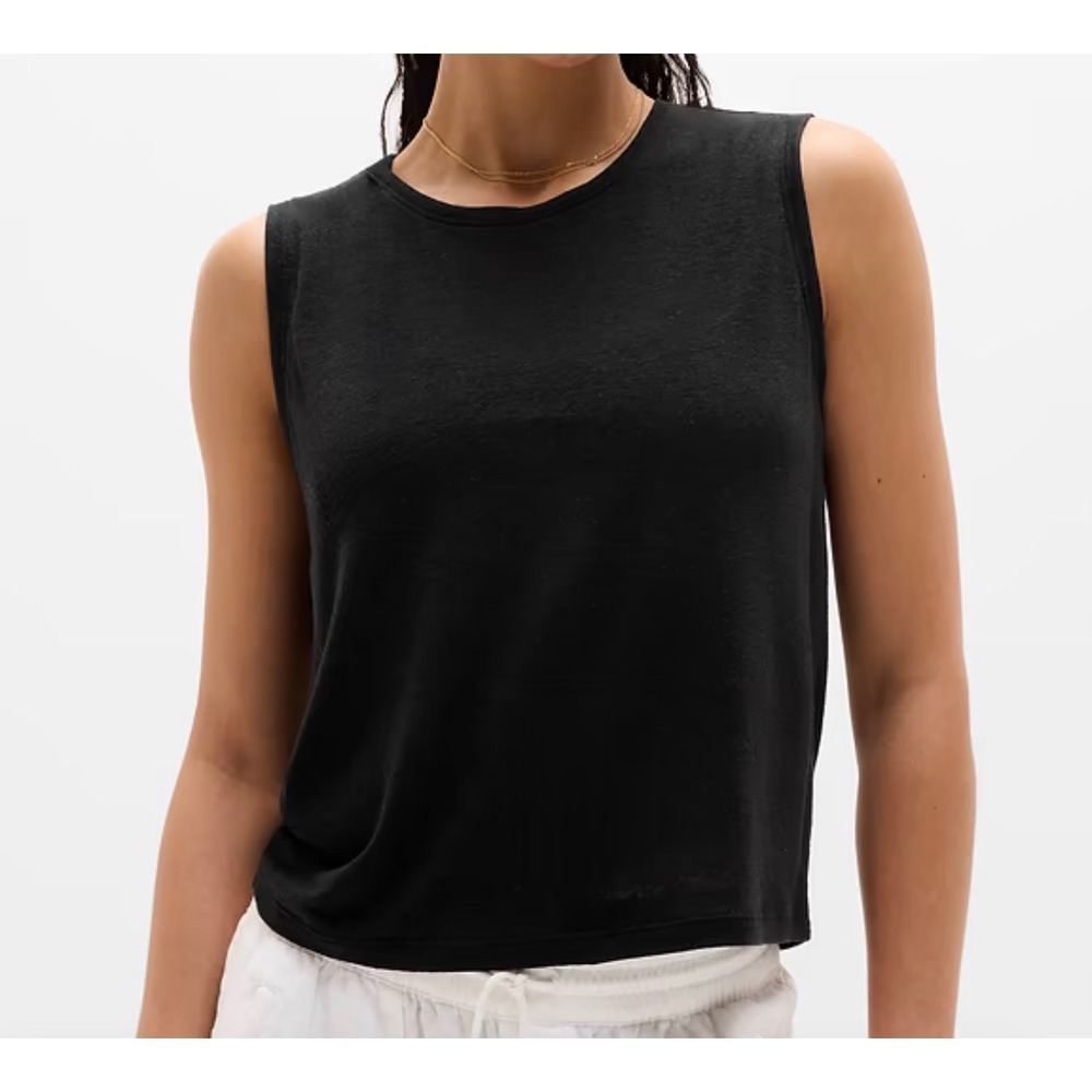 Athleta Womens Black Linen Tencel Blend Muscle Tank Top XS
